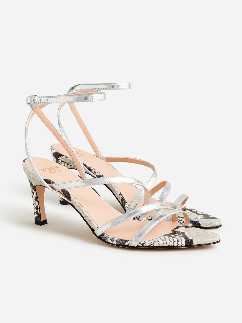 J.Crew Curved-Heel Metallic Leather Sandals In Silver Mirror Size 8.5M